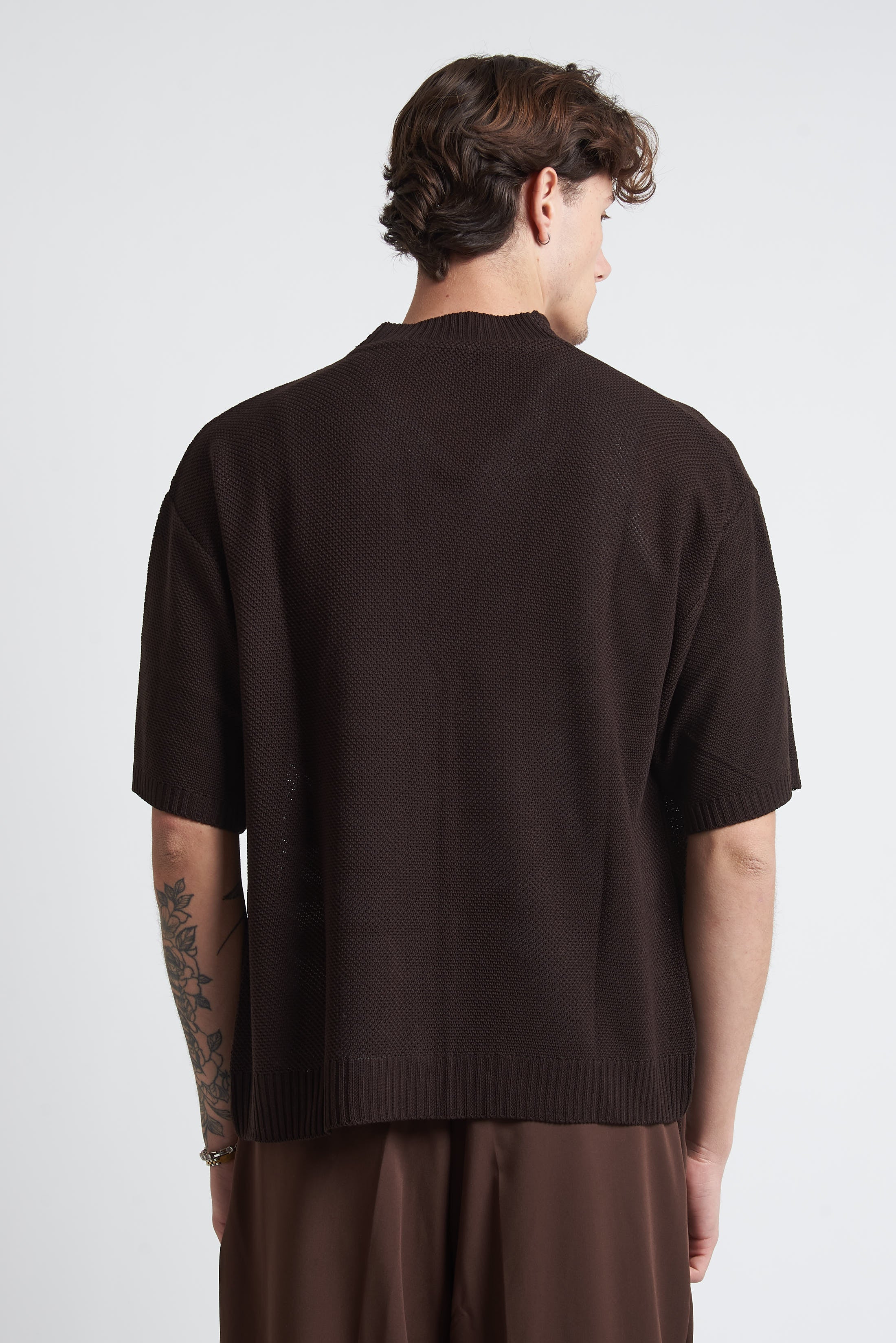 Cardigan in filo mezza manica marrone