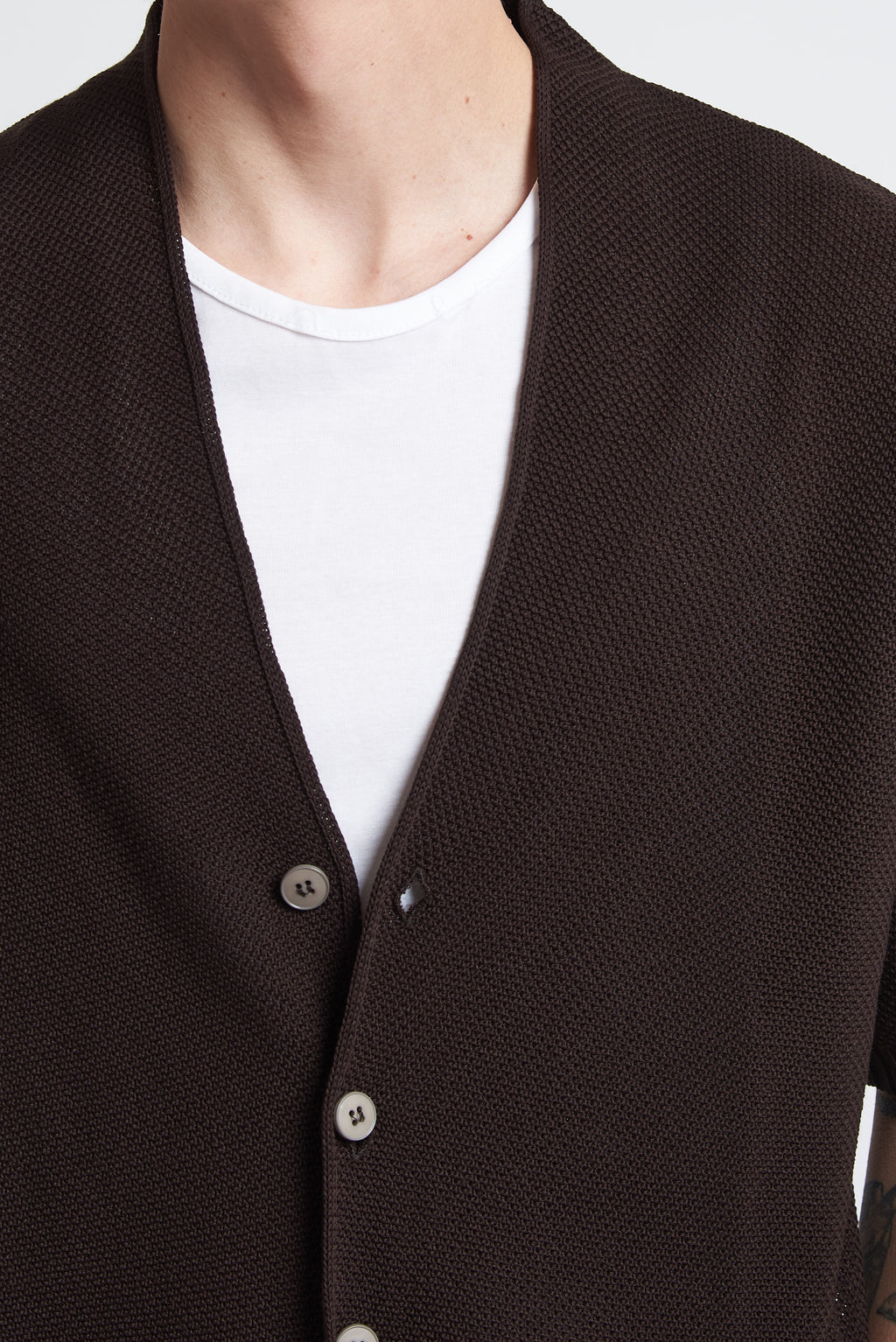 Cardigan in filo mezza manica marrone