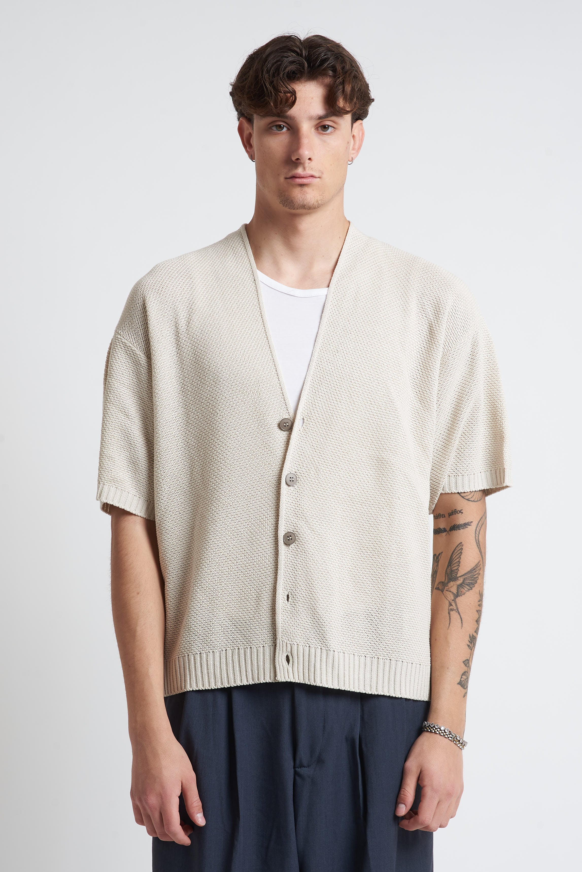 Cardigan in filo mezza manica beige