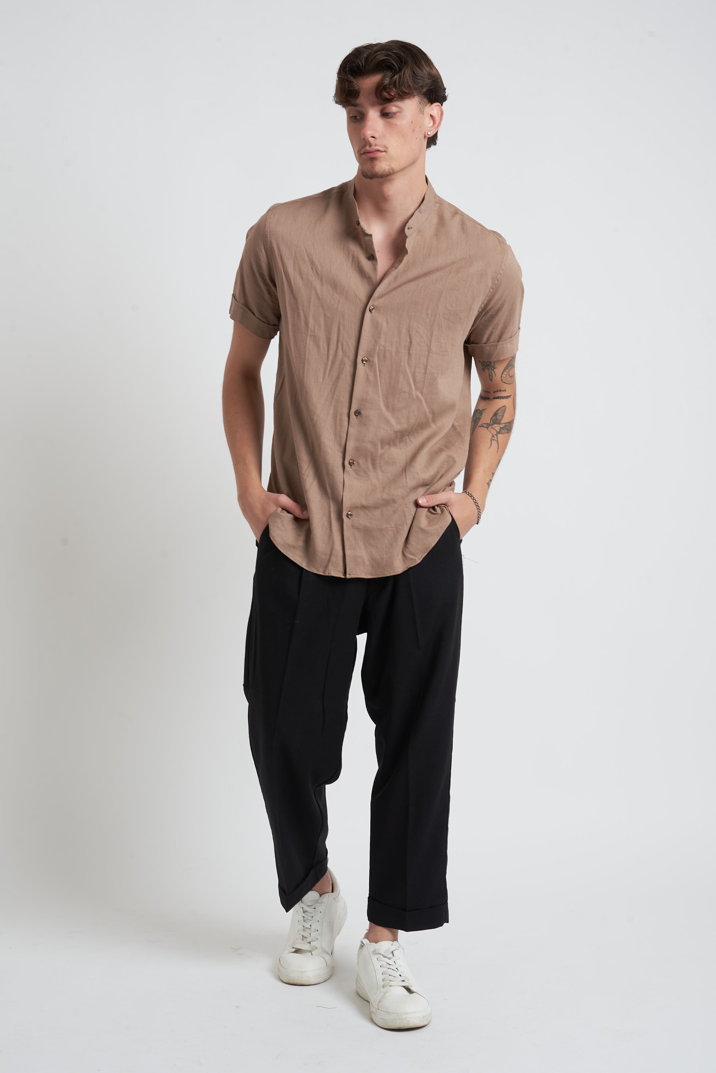 Camicia in lino regular collo coreano