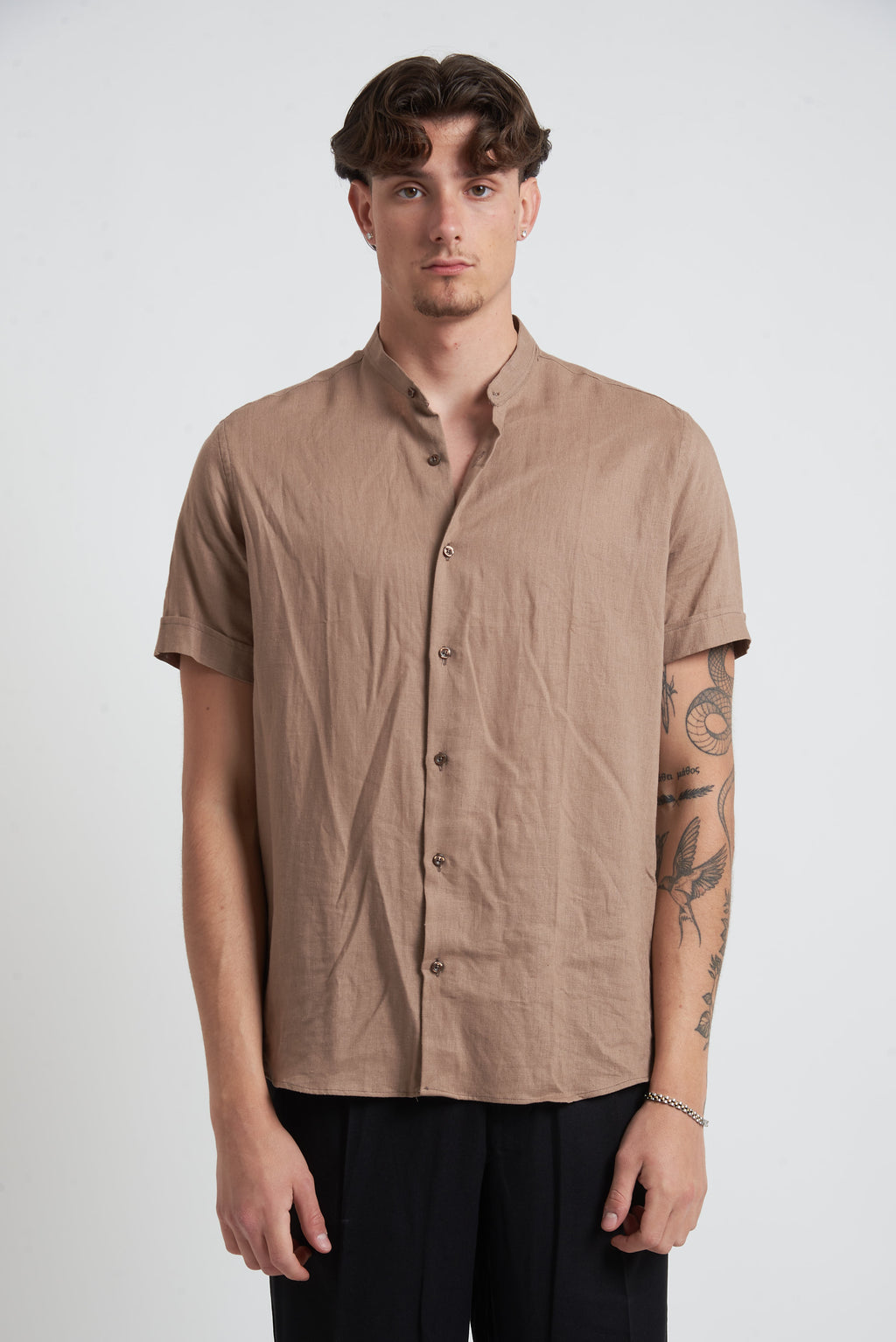 Camicia in lino regular collo coreano