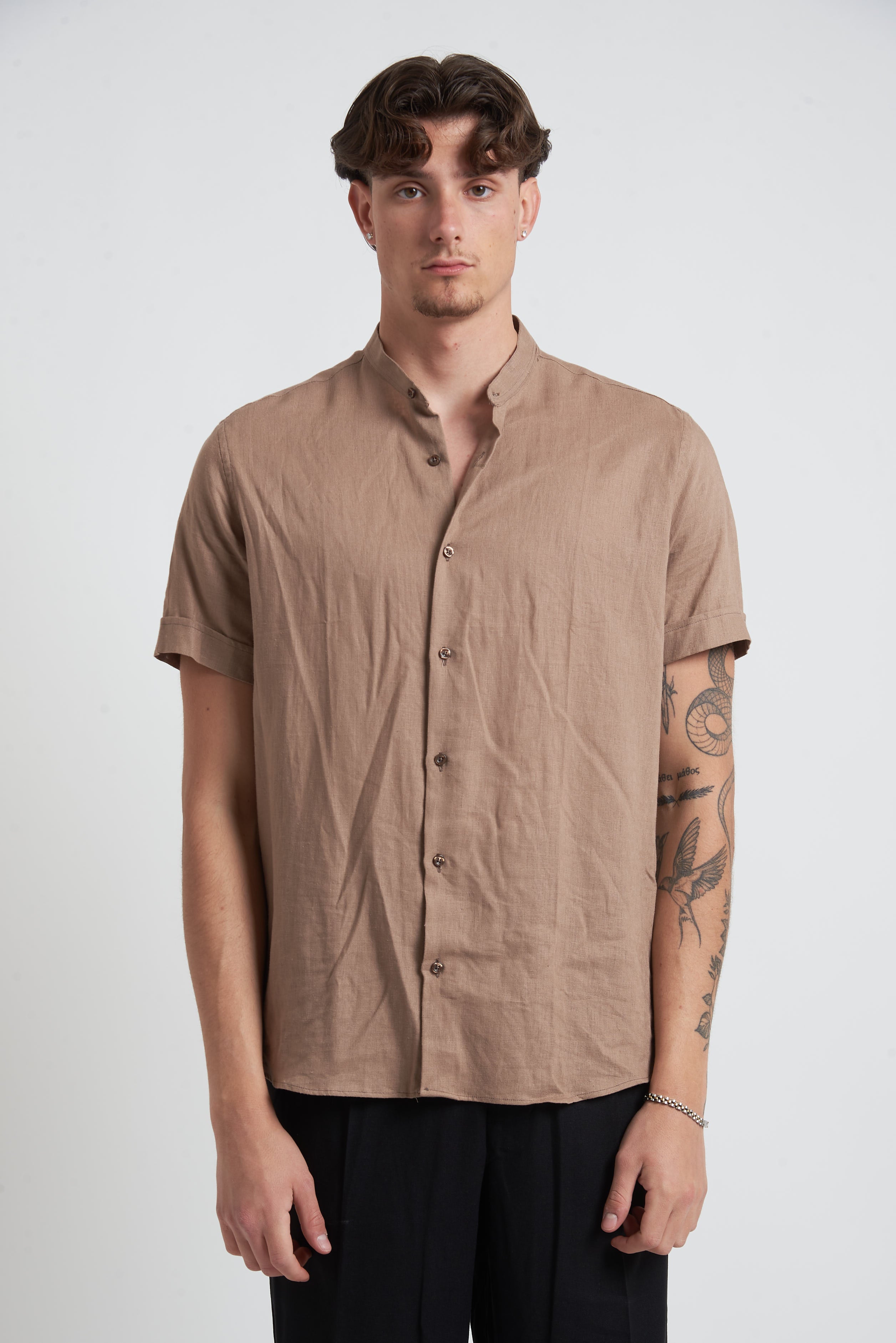 Camicia in lino regular collo coreano