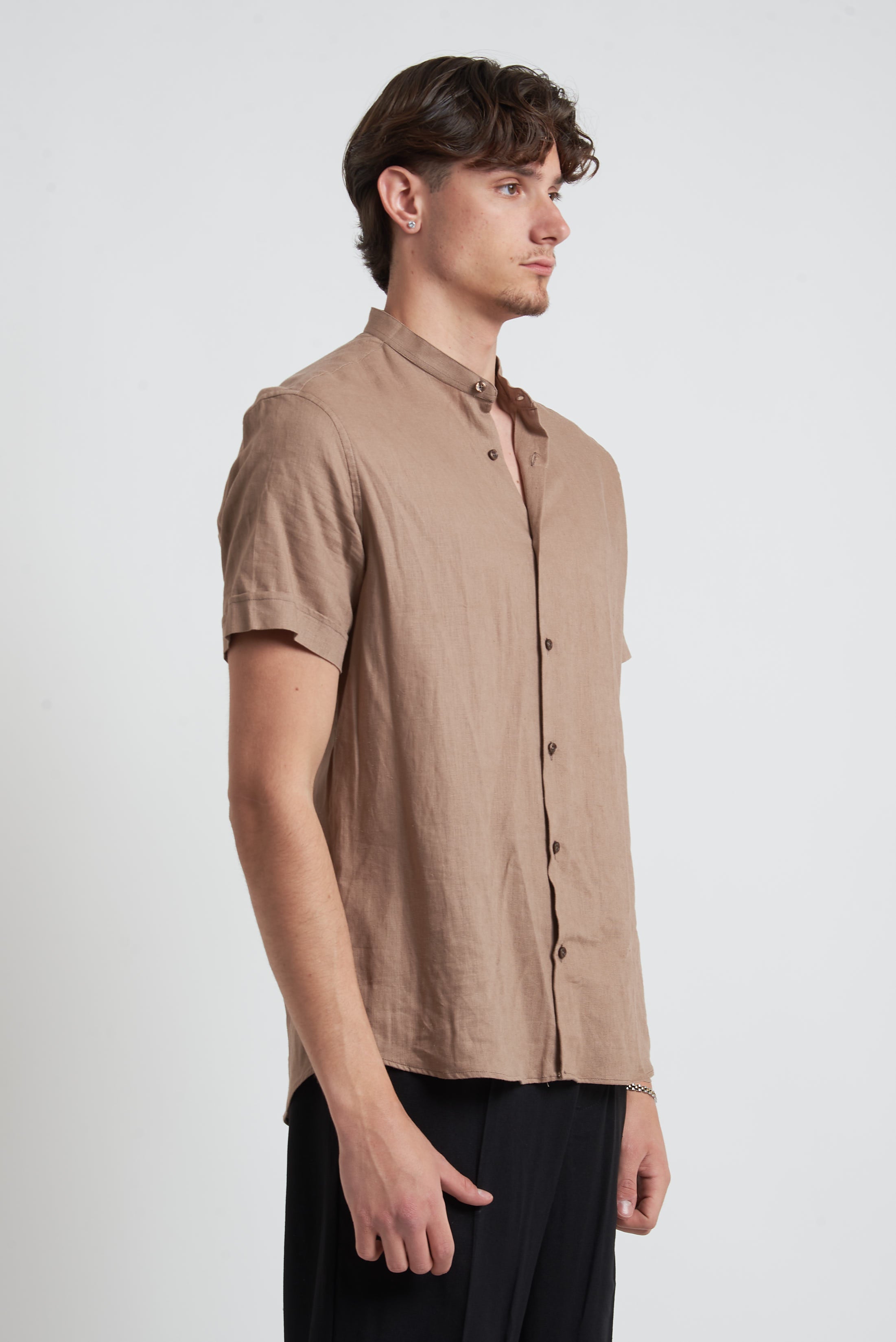 Camicia in lino regular collo coreano