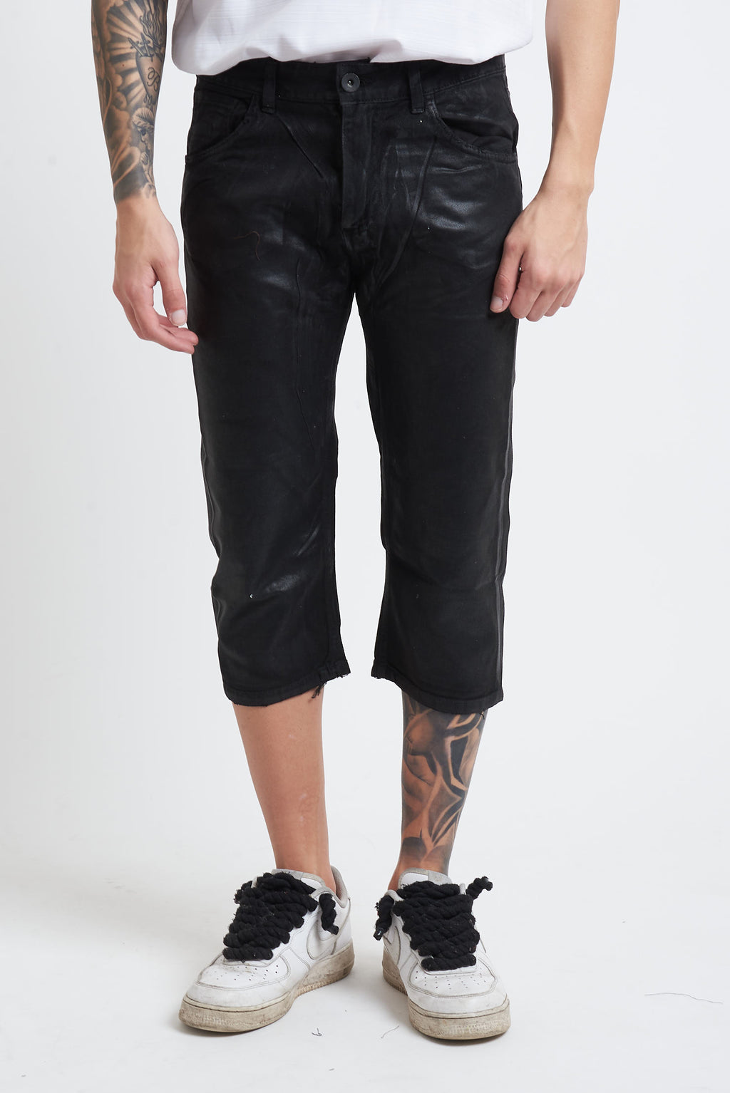Pantalone 3/4 bull effetto pelle skynny