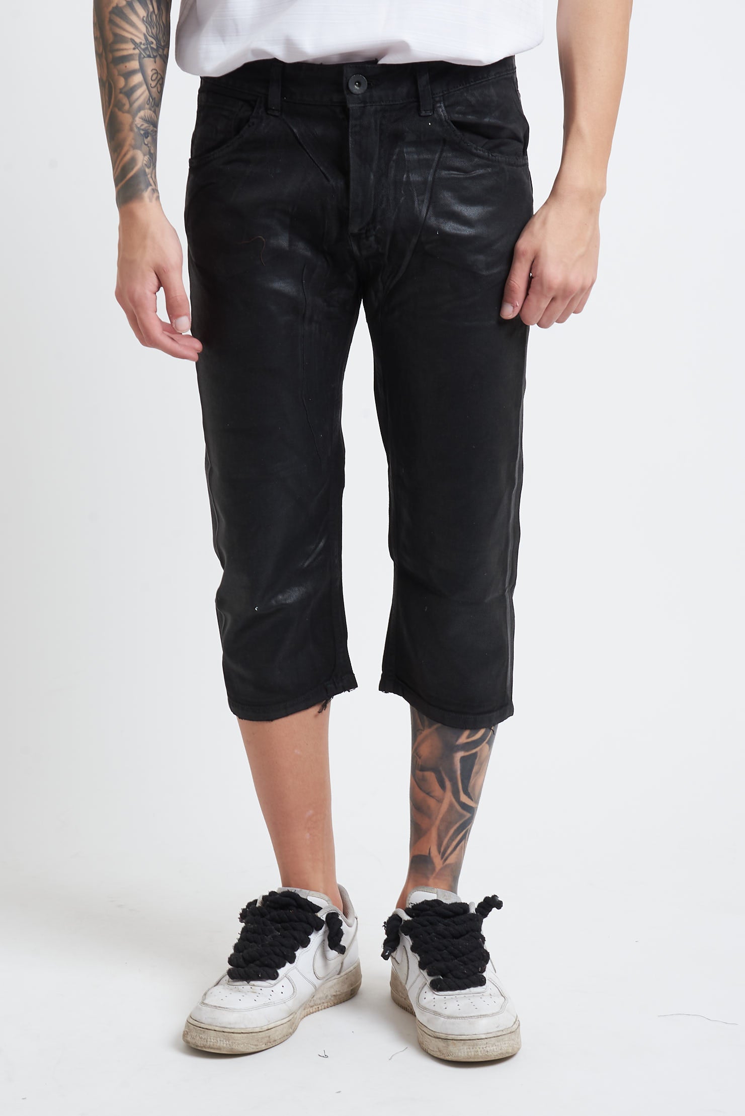 Pantalone 3/4 bull effetto pelle skynny