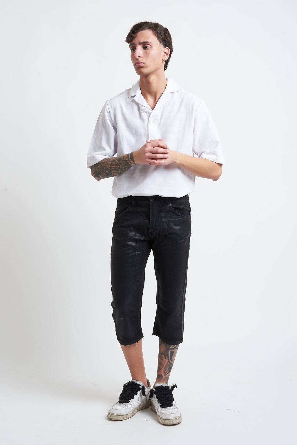 Pantalone 3/4 bull effetto pelle skynny