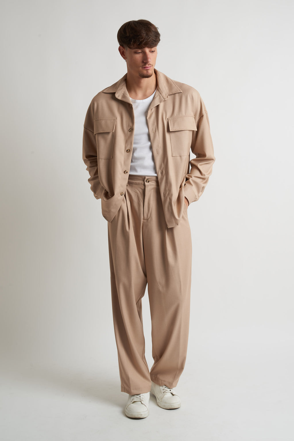 Camicia oversize in poliviscosa beige