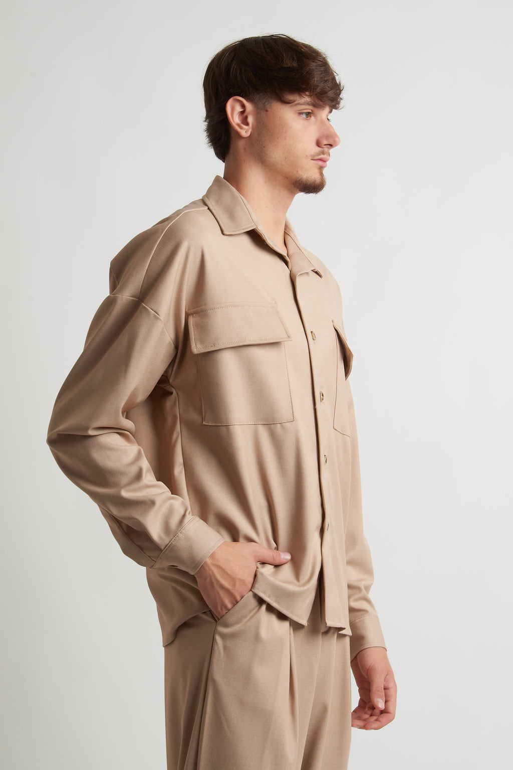 Camicia oversize in poliviscosa beige