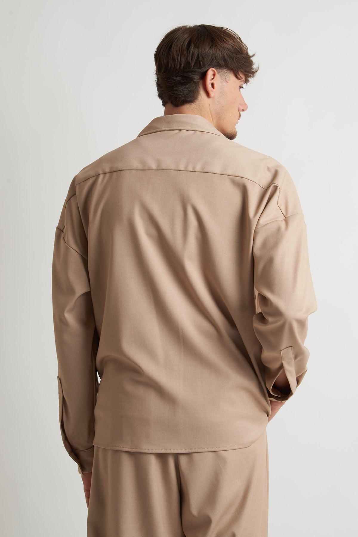 Camicia oversize in poliviscosa beige