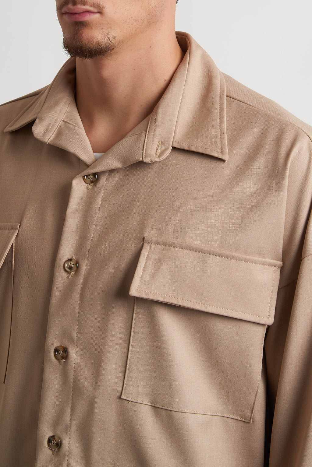 Camicia oversize in poliviscosa beige