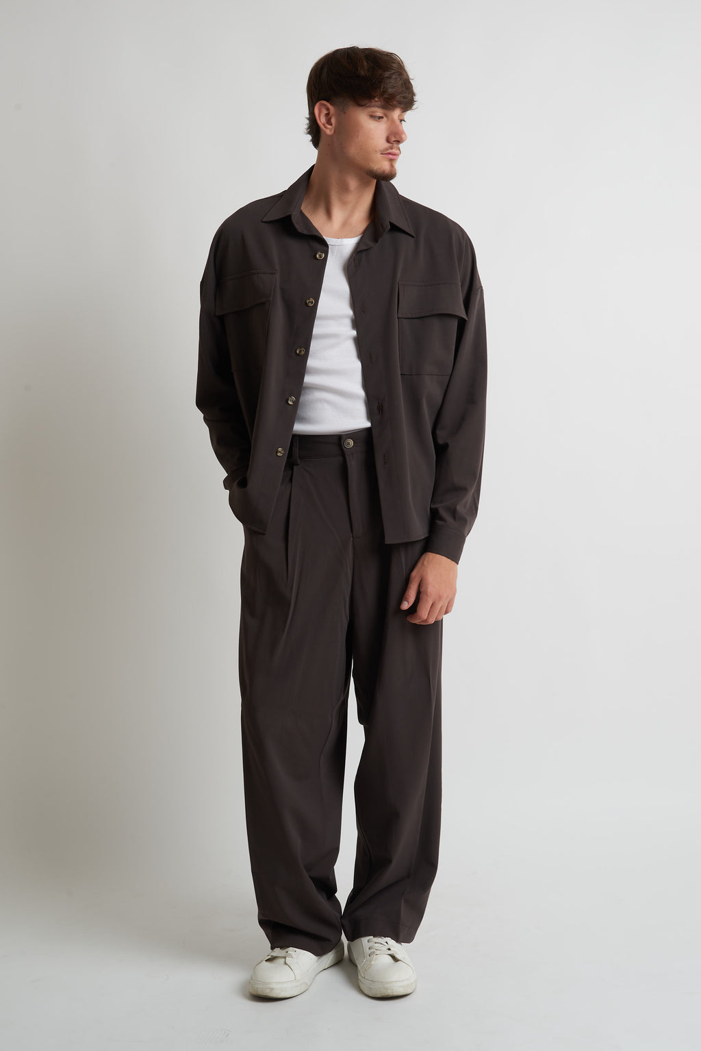 Camicia oversize in poliviscosa moro