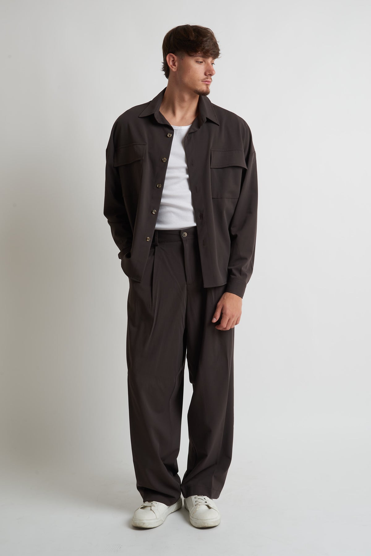 Camicia oversize in poliviscosa moro