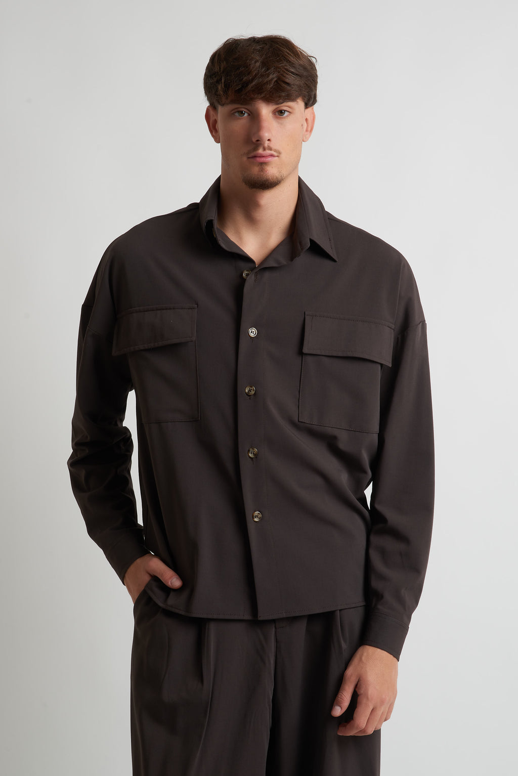 Camicia oversize in poliviscosa moro