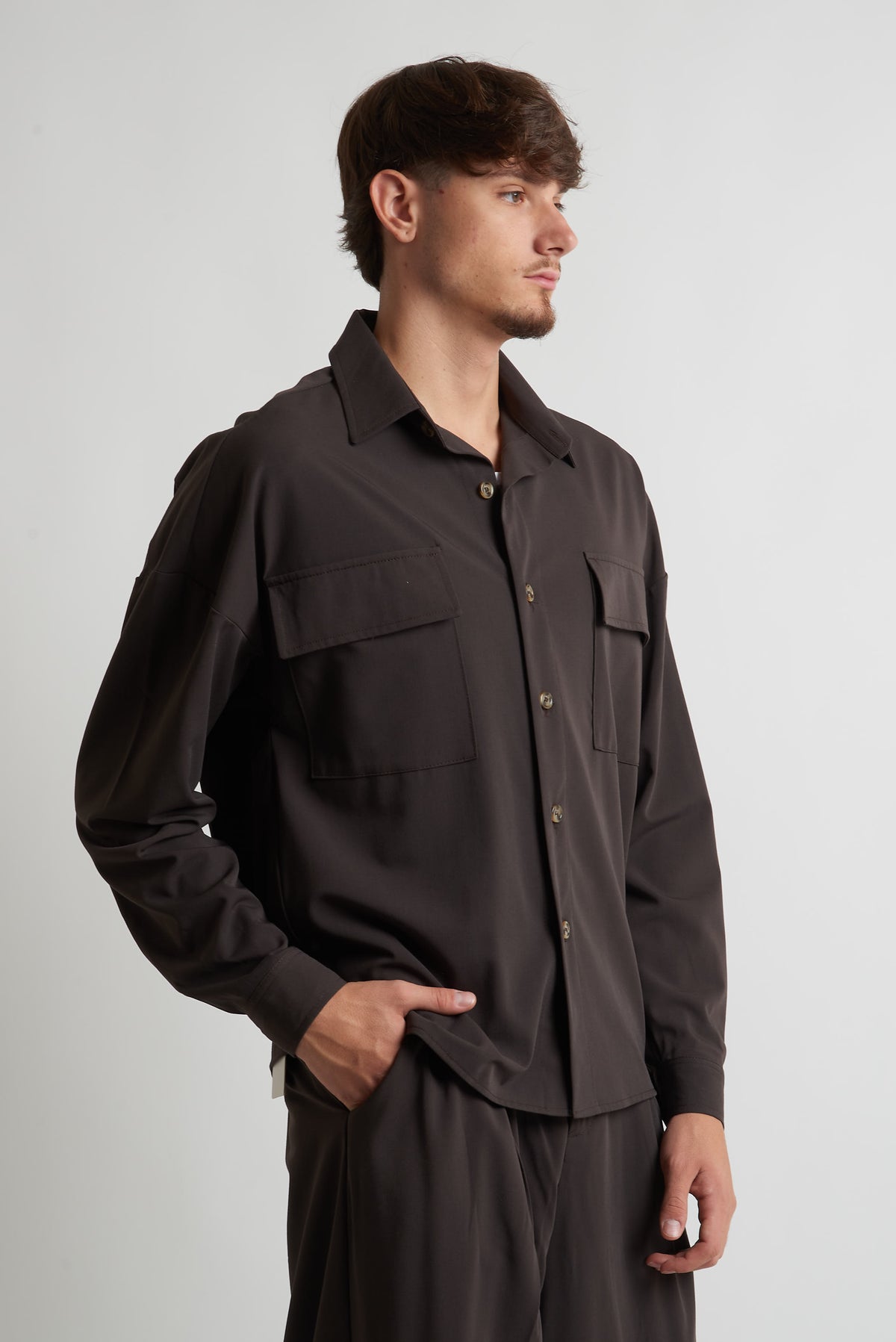 Camicia oversize in poliviscosa moro