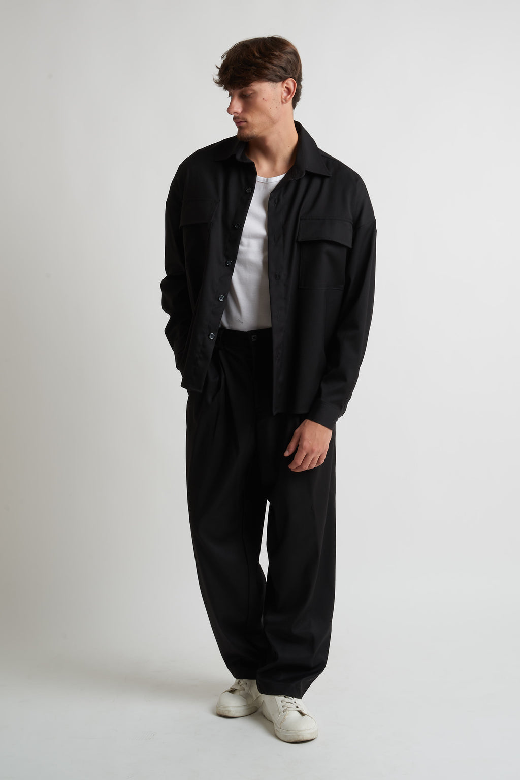 Camicia oversize in poliviscosa nero
