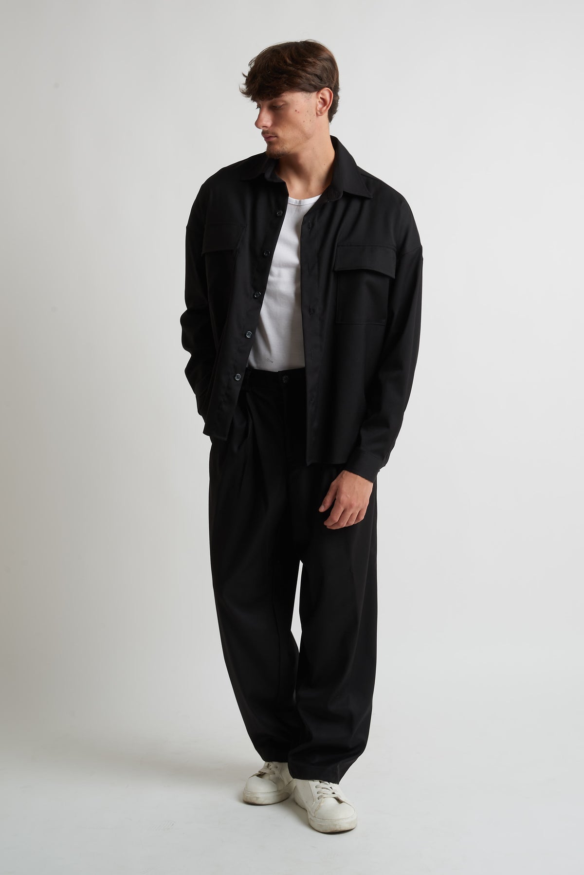Camicia oversize in poliviscosa nero