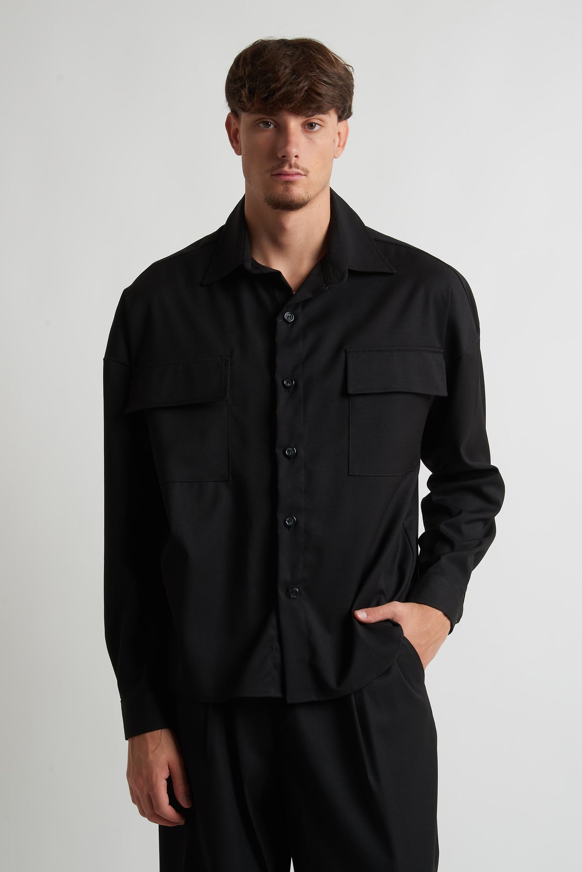 Camicia oversize in poliviscosa nero