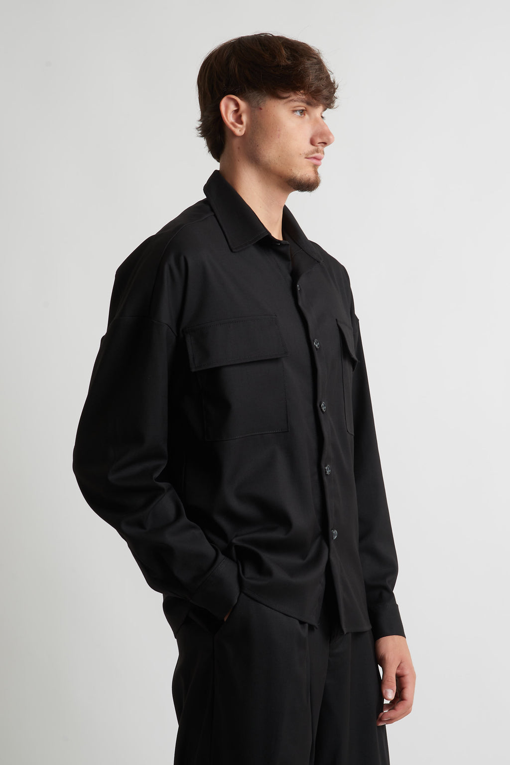 Camicia oversize in poliviscosa nero
