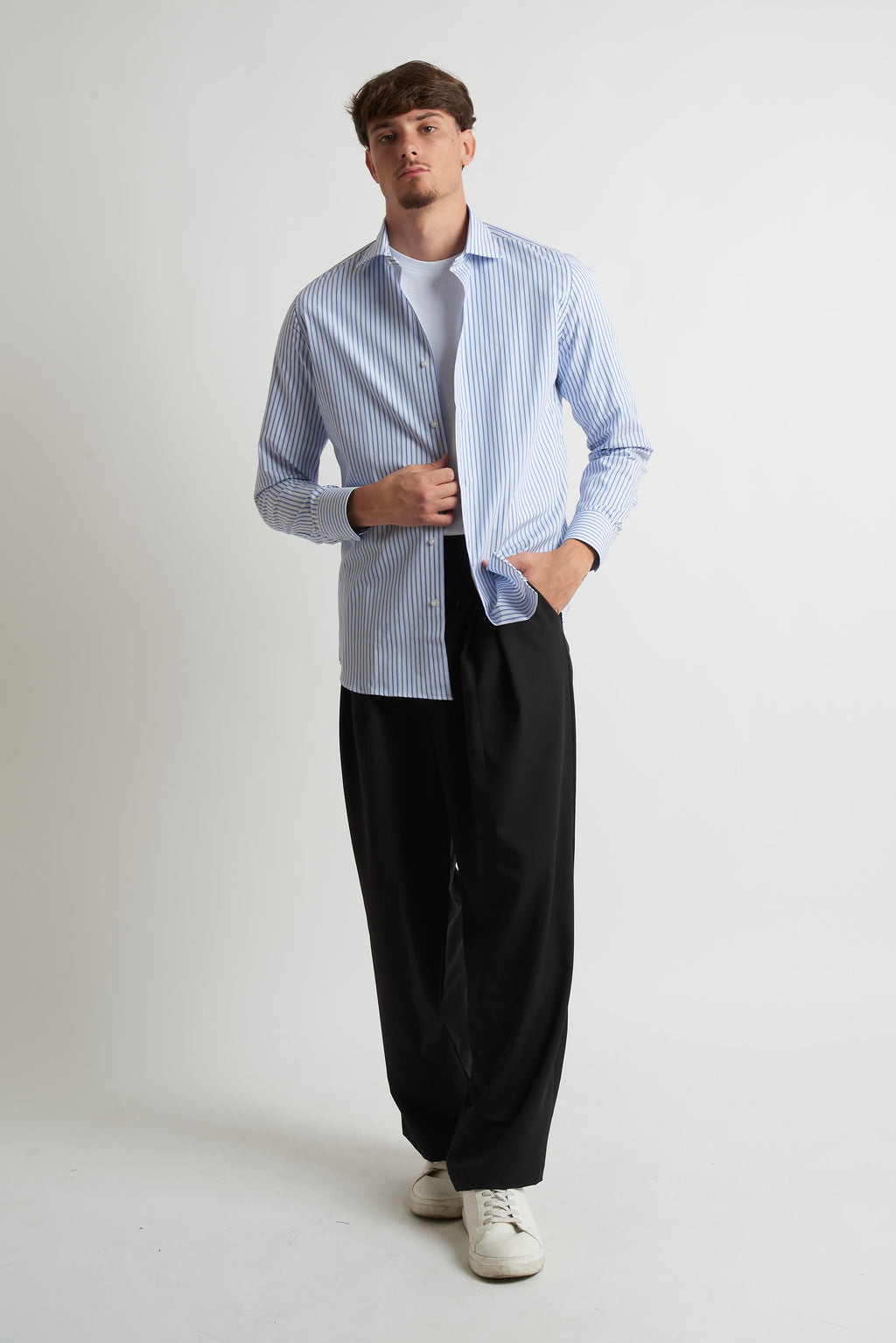 Camicia moda rigata celeste