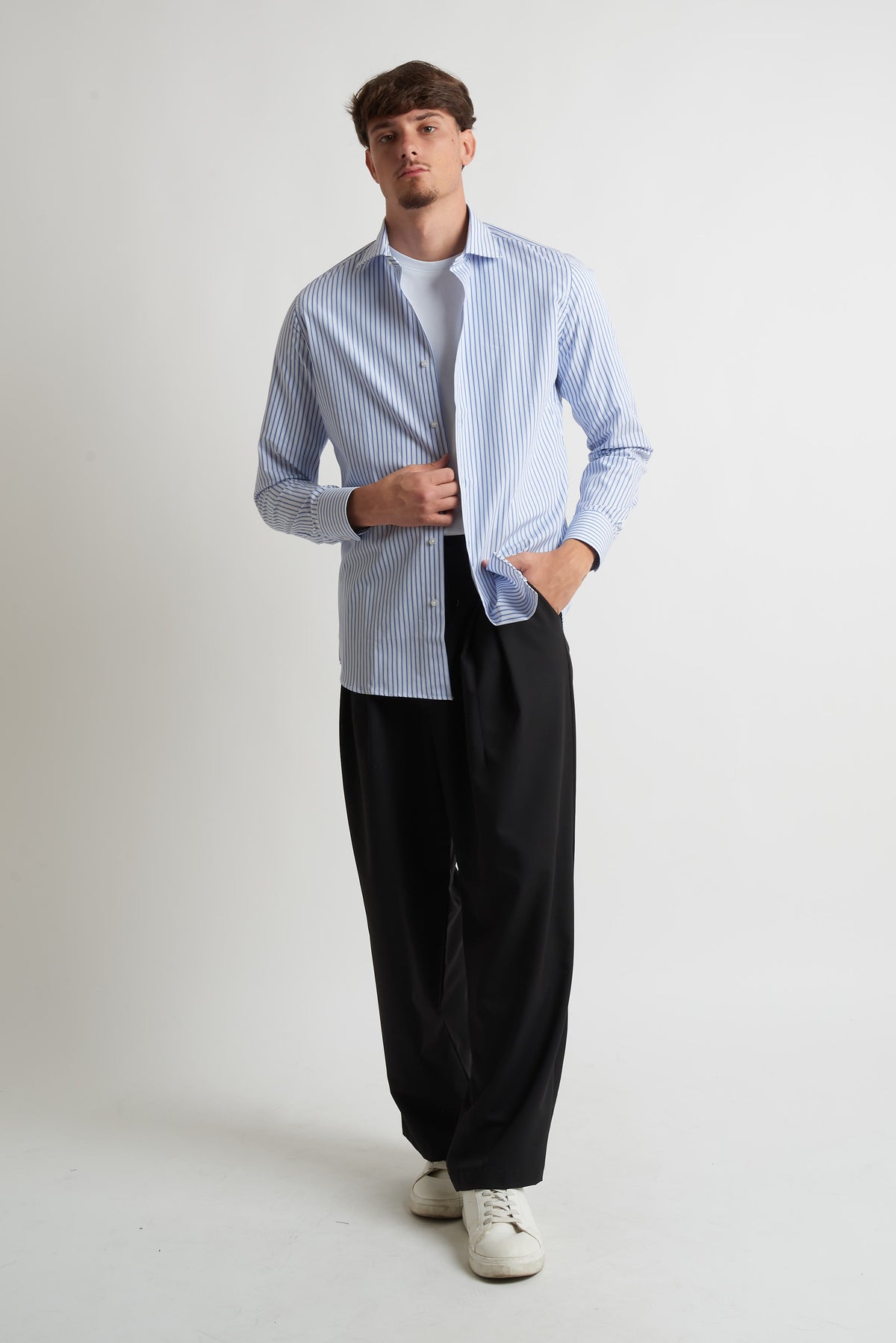 Camicia moda rigata celeste