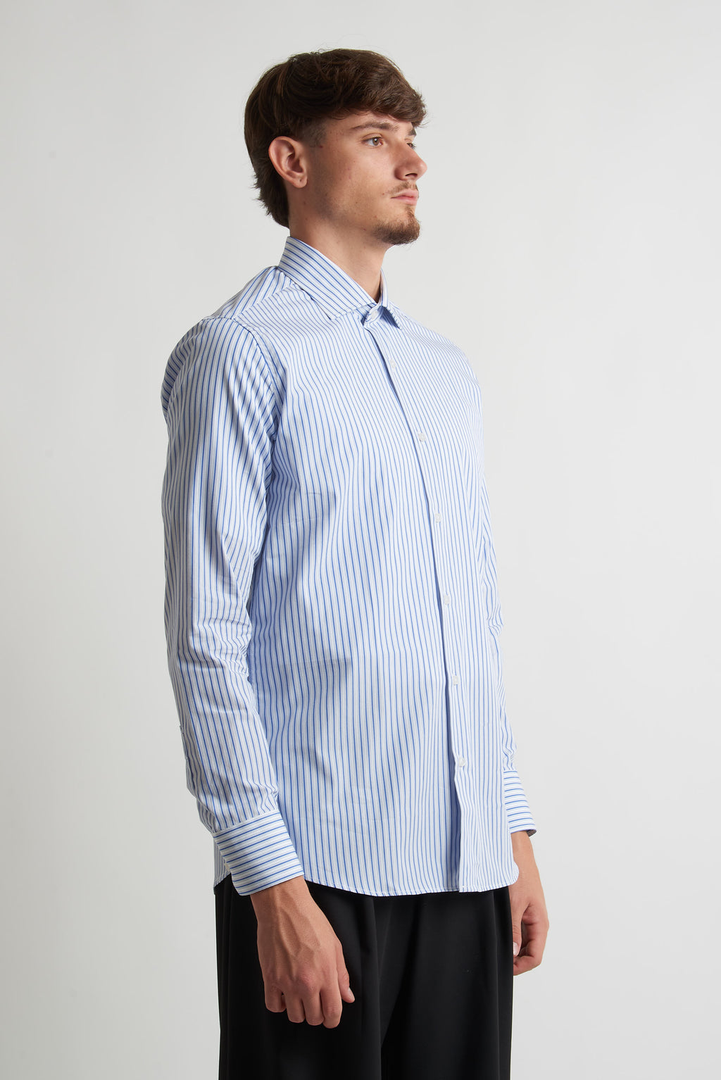 Camicia moda rigata celeste