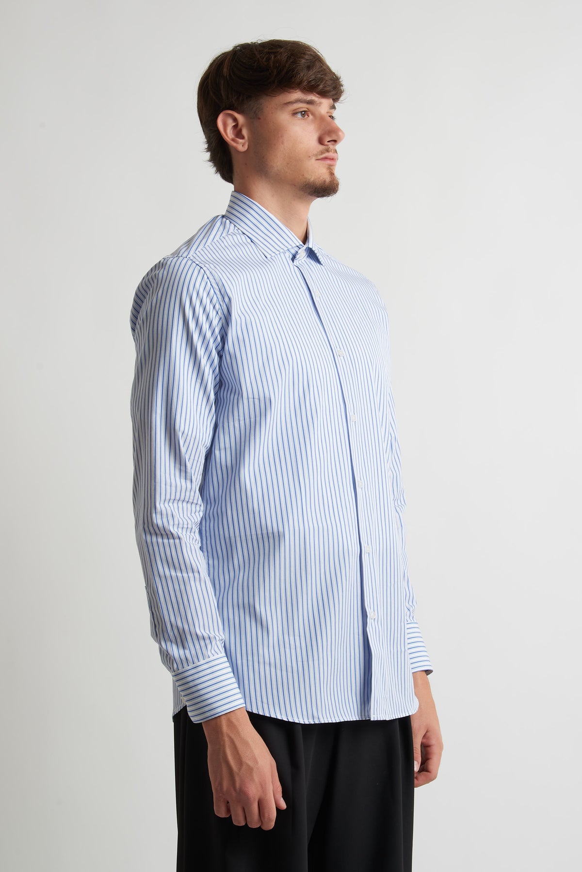Camicia moda rigata celeste