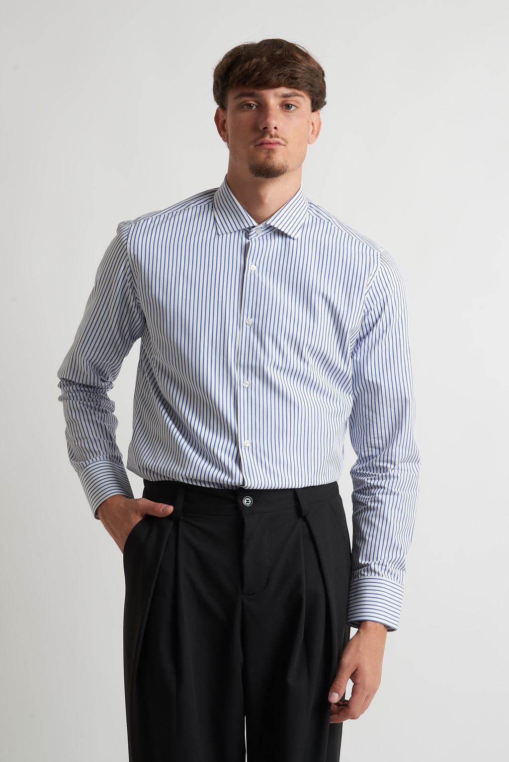 Camicia classica regular rigata blu