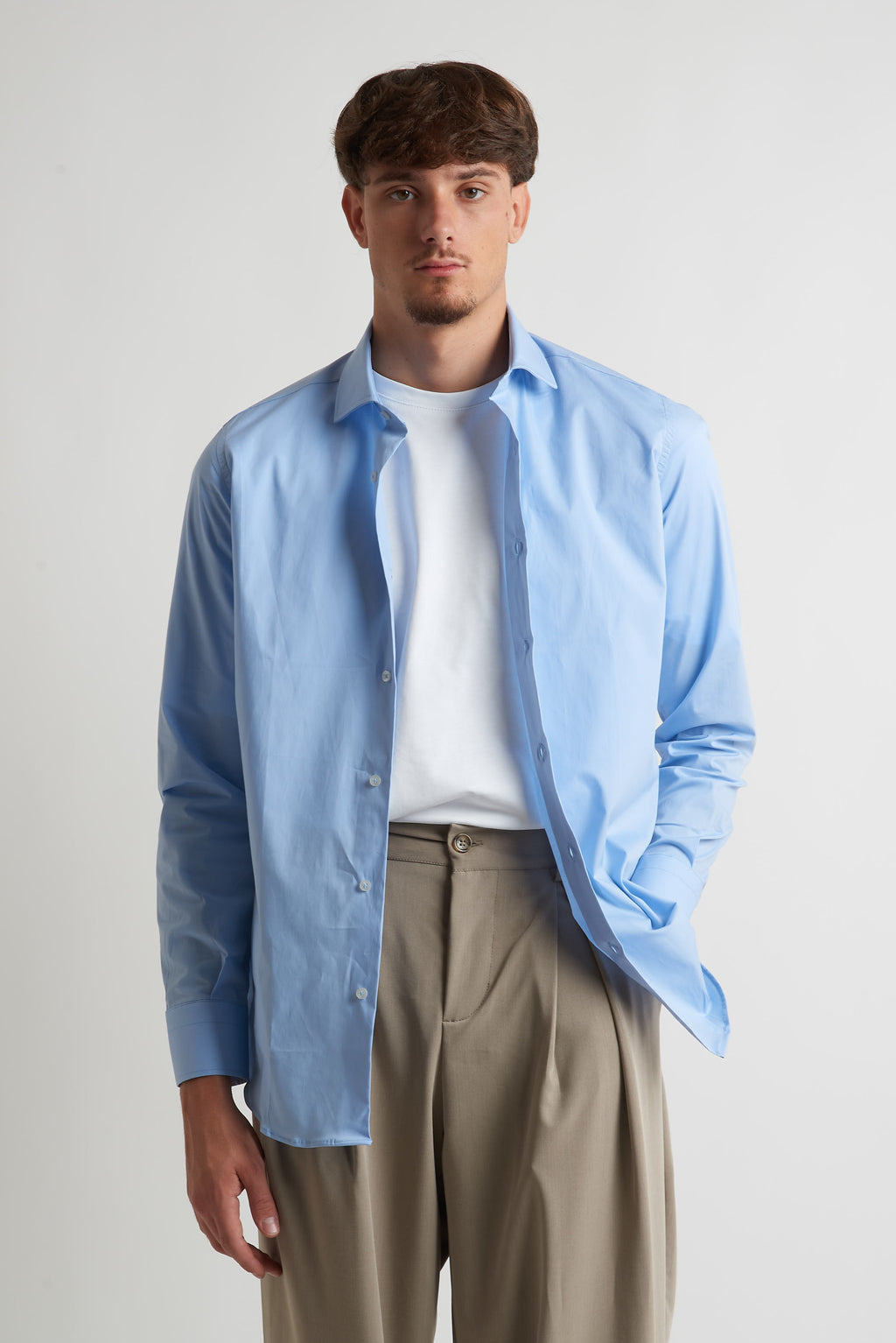 Camicia moda unita celeste