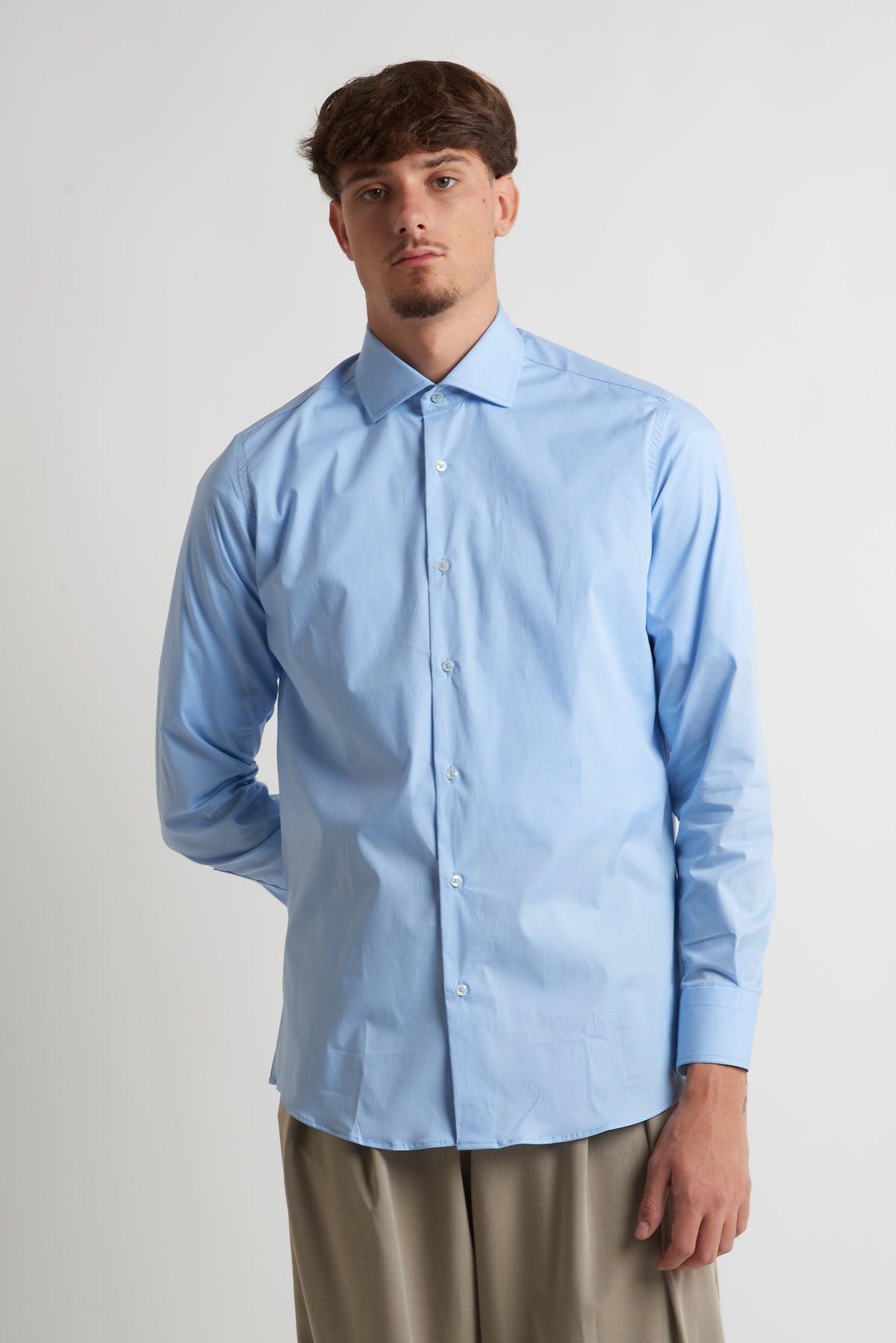 Camicia moda unita celeste
