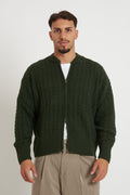 Cardigan in lana con zip e trecce