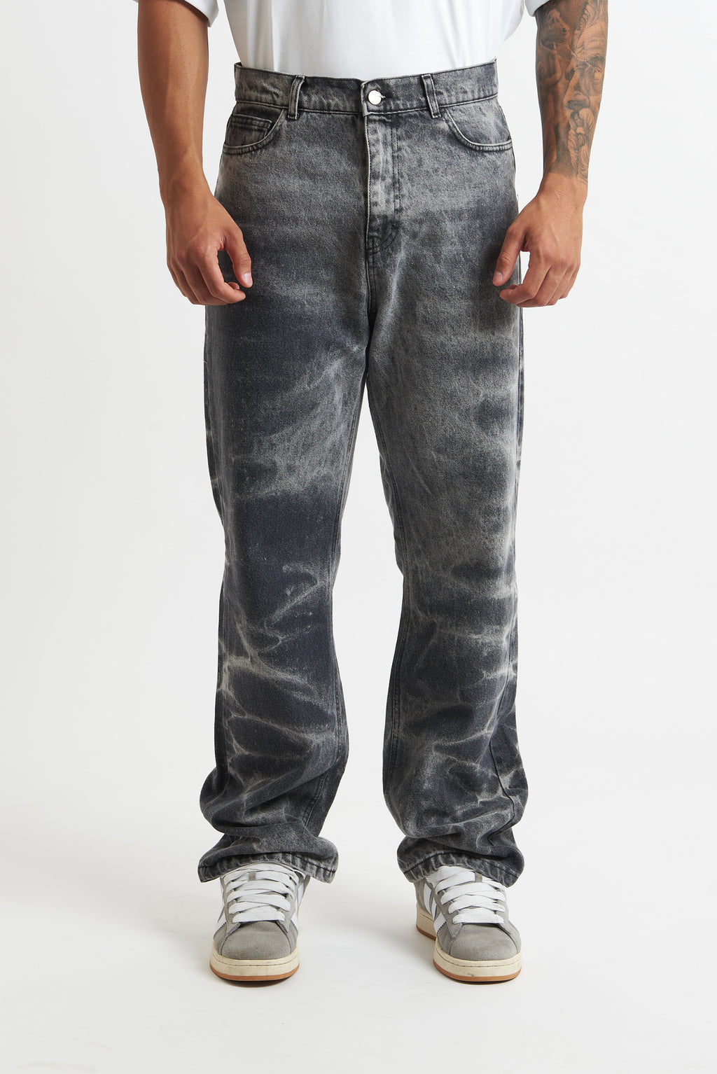 Jeans flare sabbiato maculato