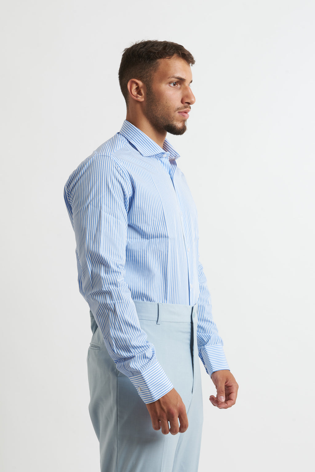 Camicia a rigo stretto celeste e bianco