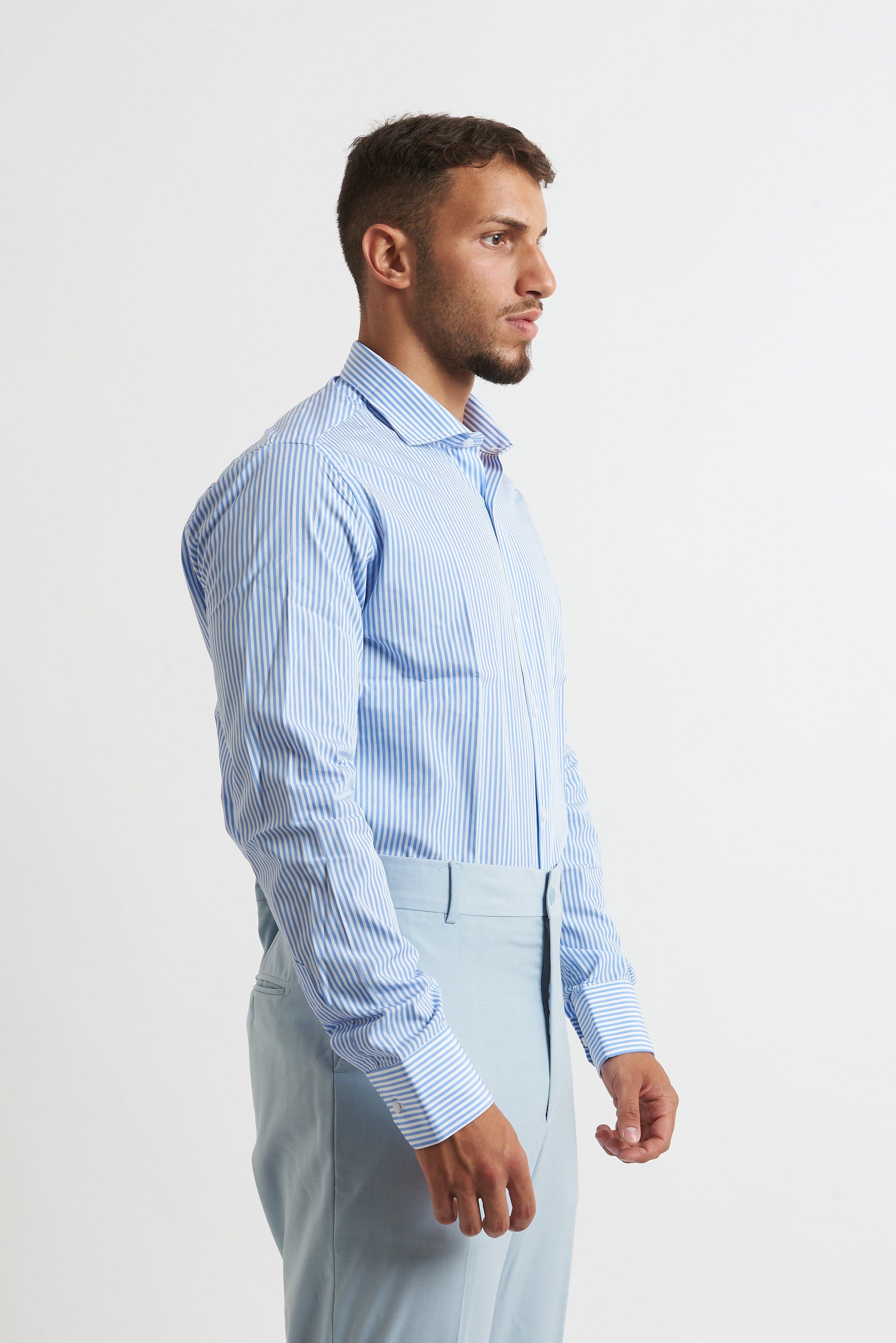 Camicia a rigo stretto celeste e bianco