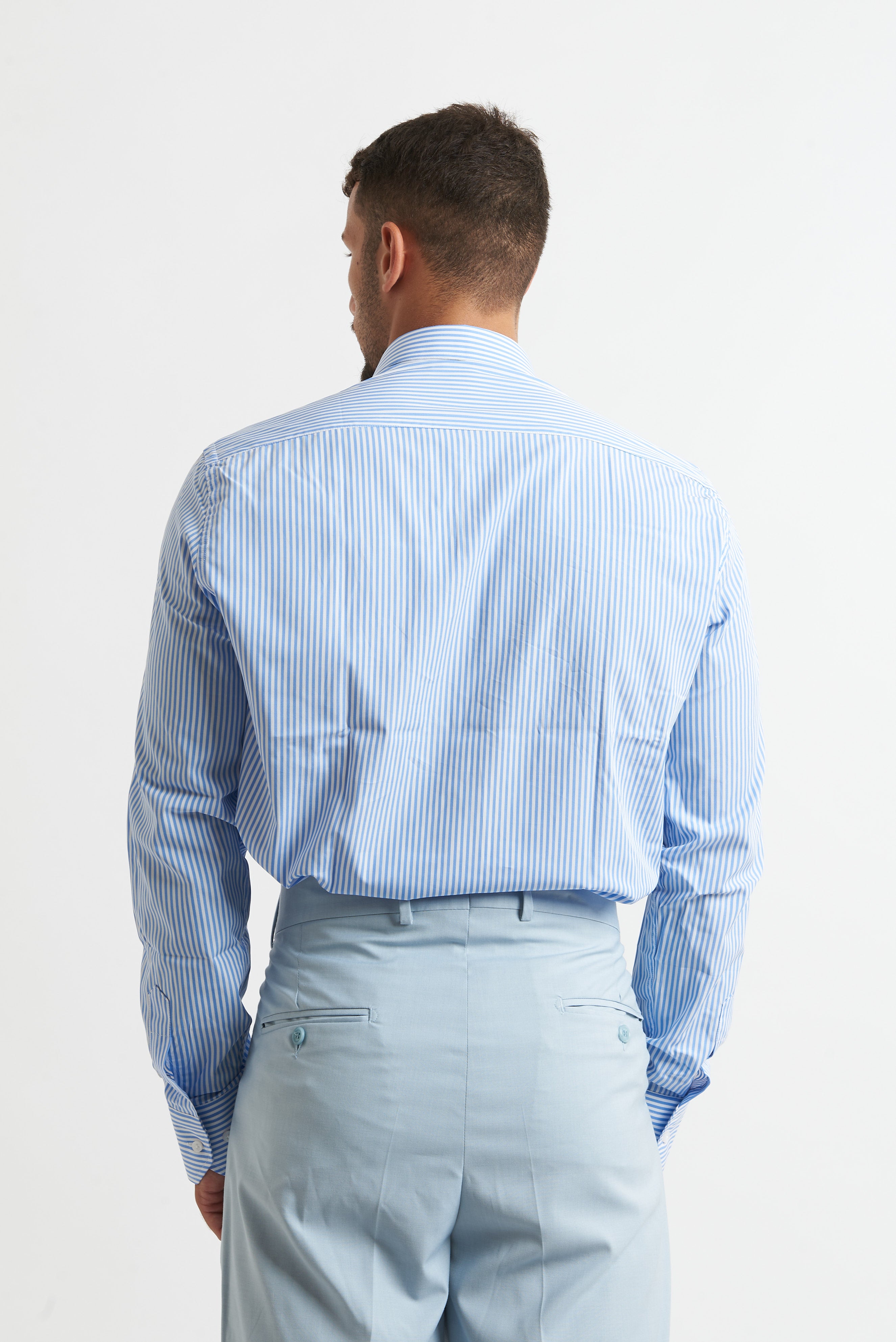 Camicia a rigo stretto celeste e bianco