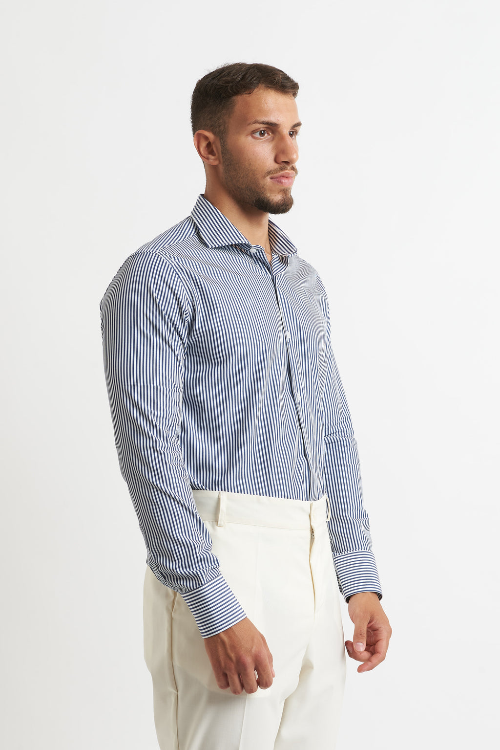 Camicia a rigo stretto blu e bianco