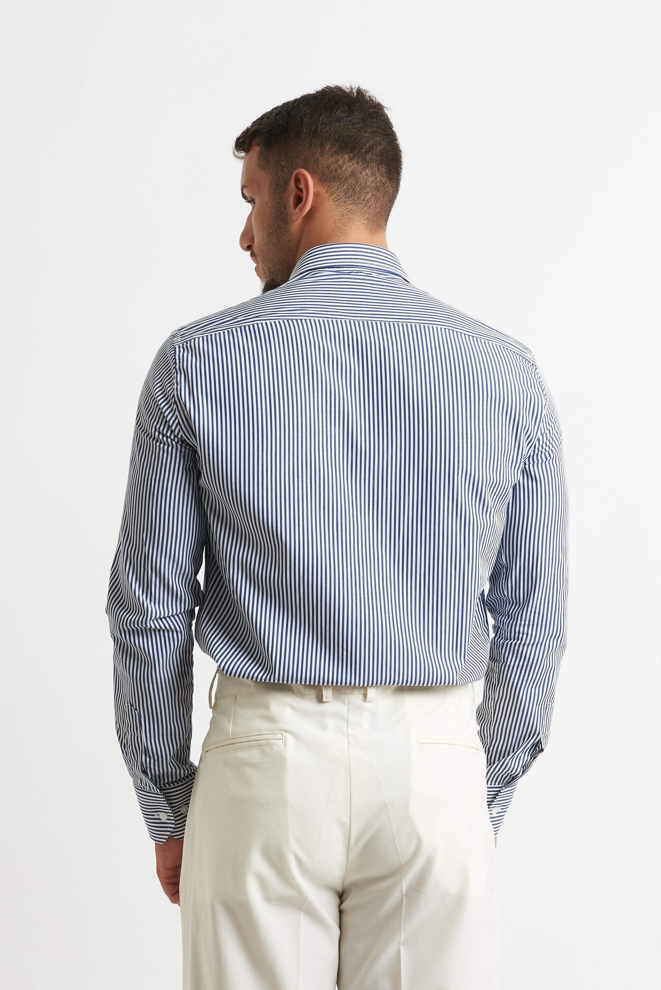 Camicia a rigo stretto blu e bianco