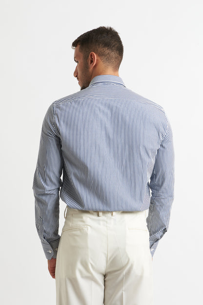 Camicia a rigo stretto blu e bianco