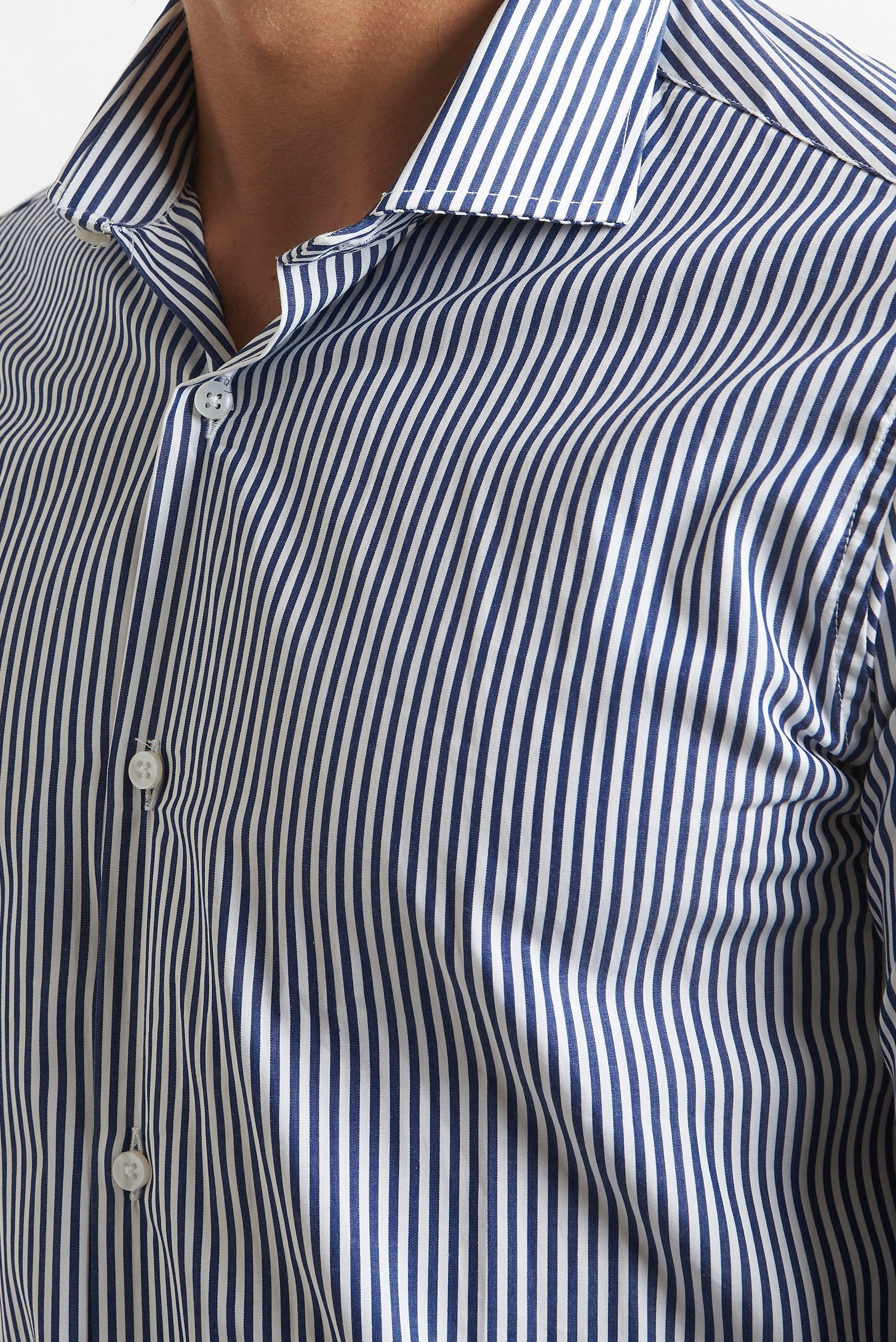 Camicia a rigo stretto blu e bianco