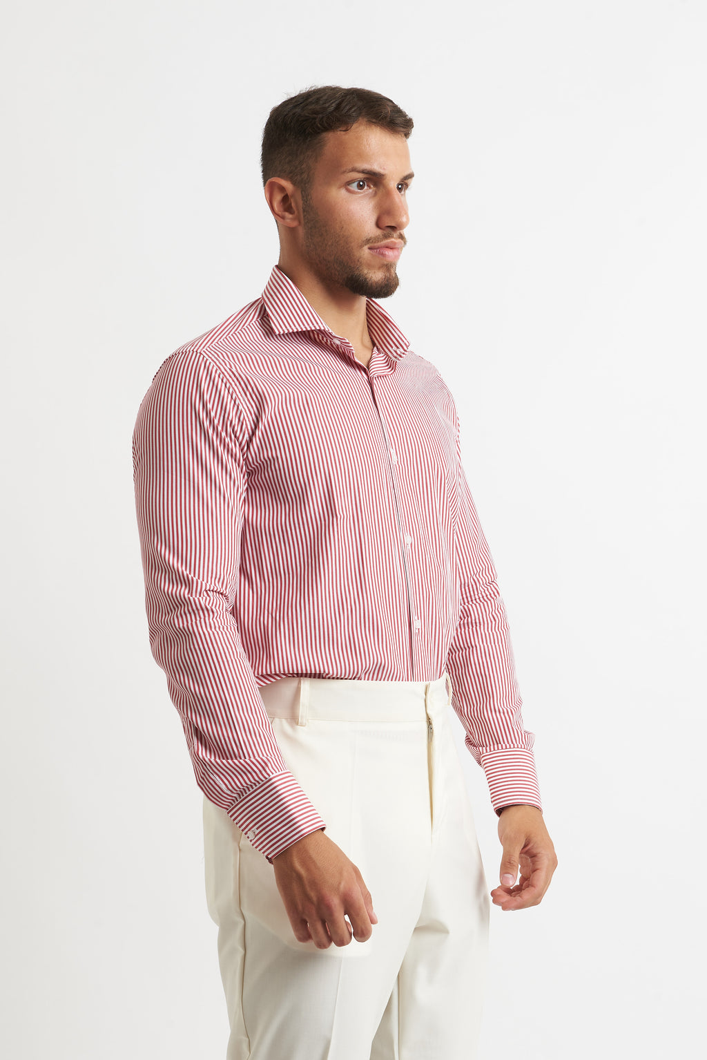 camicia a rigo stretto bordeaux e bianco