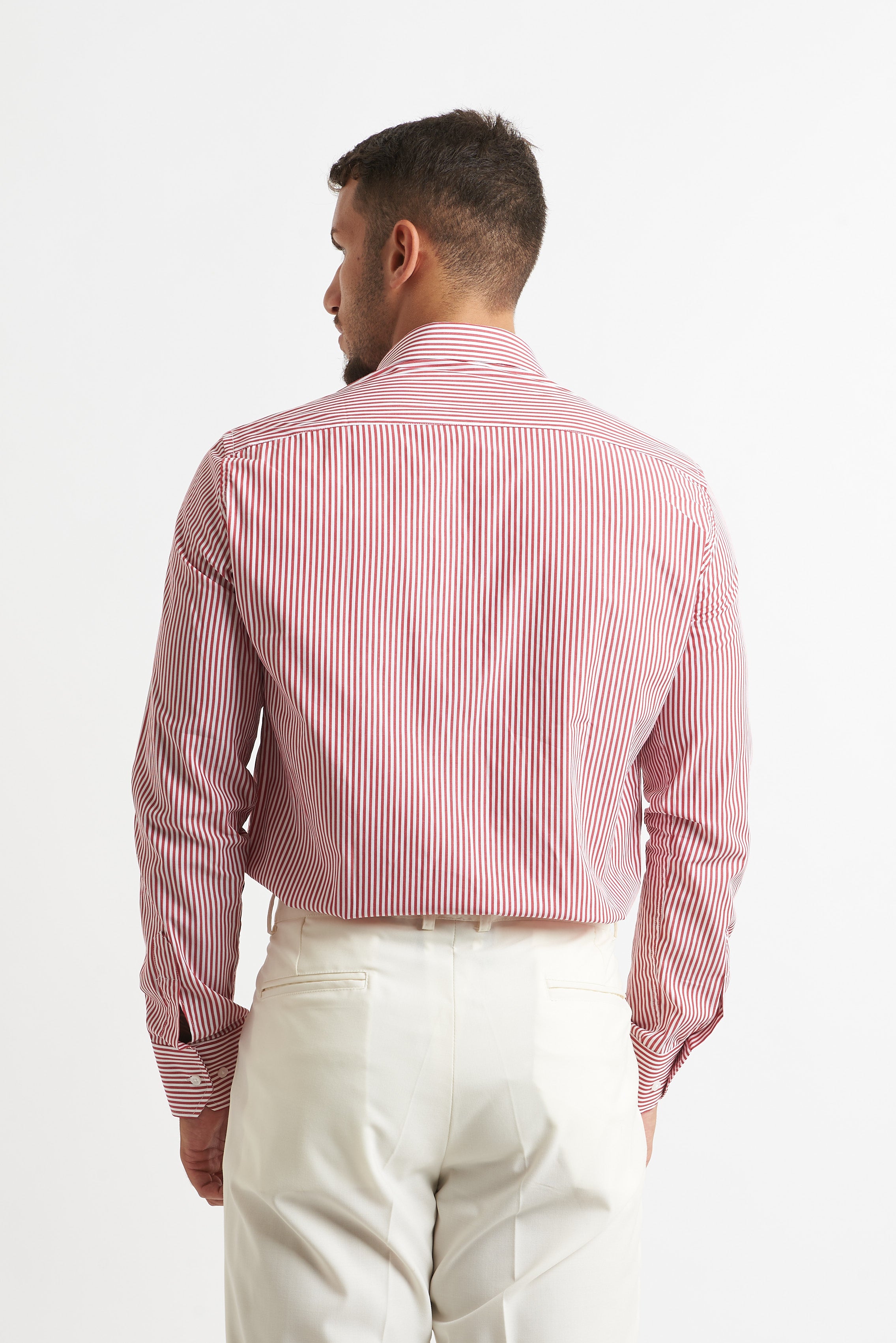 camicia a rigo stretto bordeaux e bianco