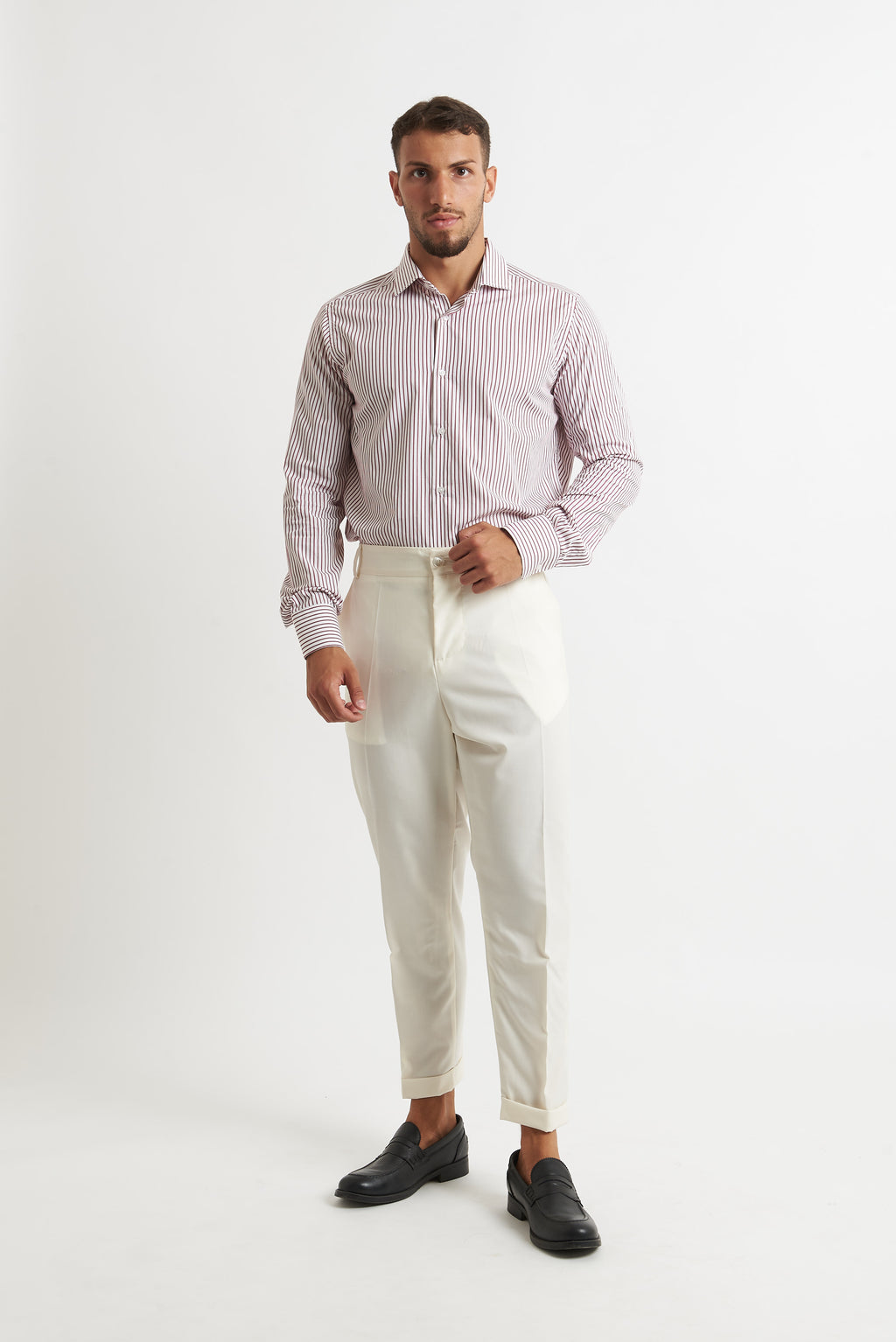 Camicia a righe bordo e bianco