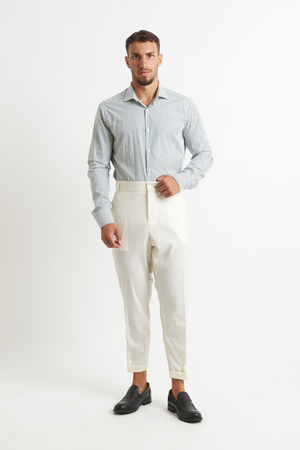 Camicia a righe verde e bianco