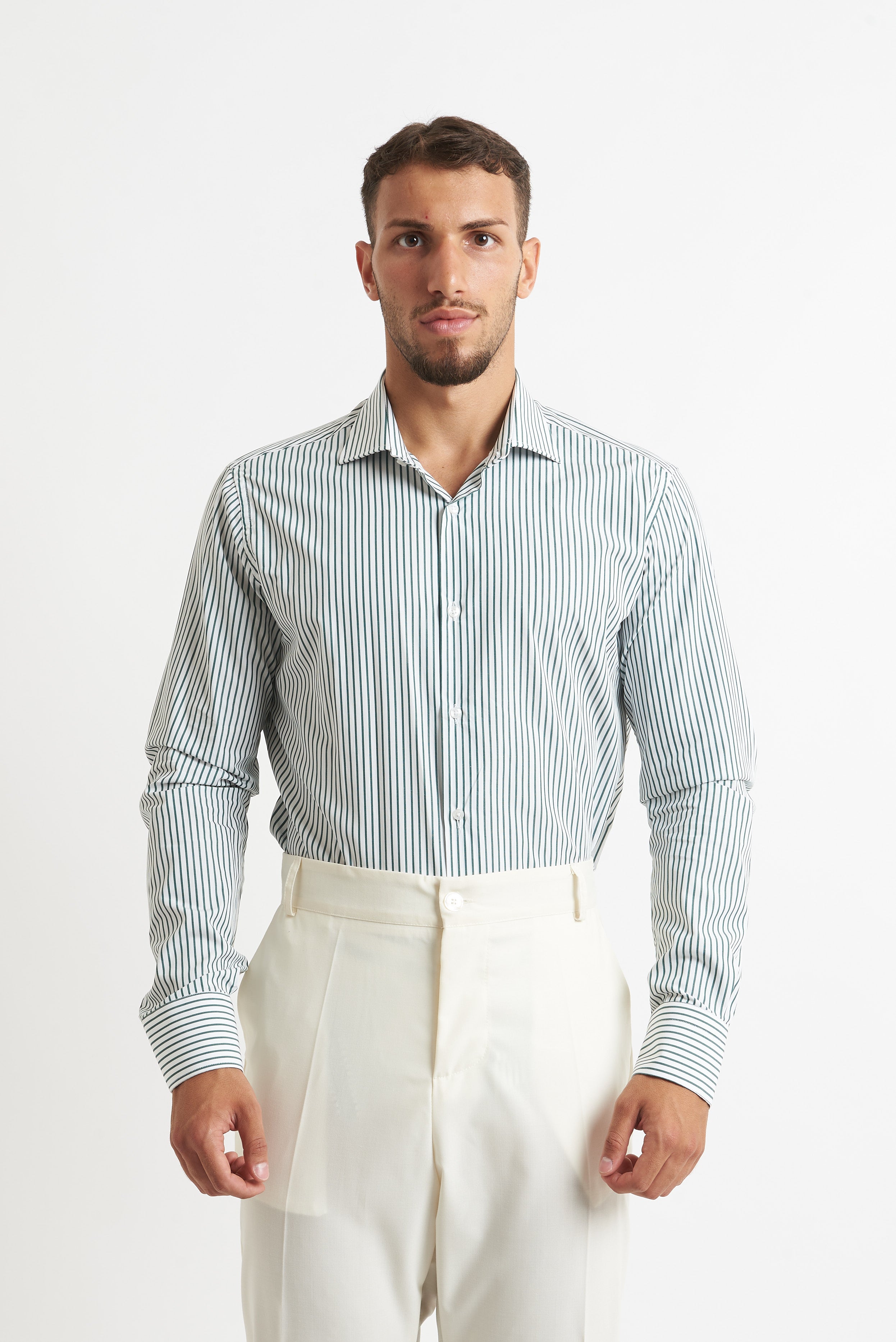Camicia a righe verde e bianco