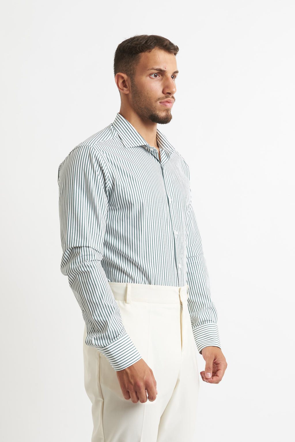 Camicia a righe verde e bianco