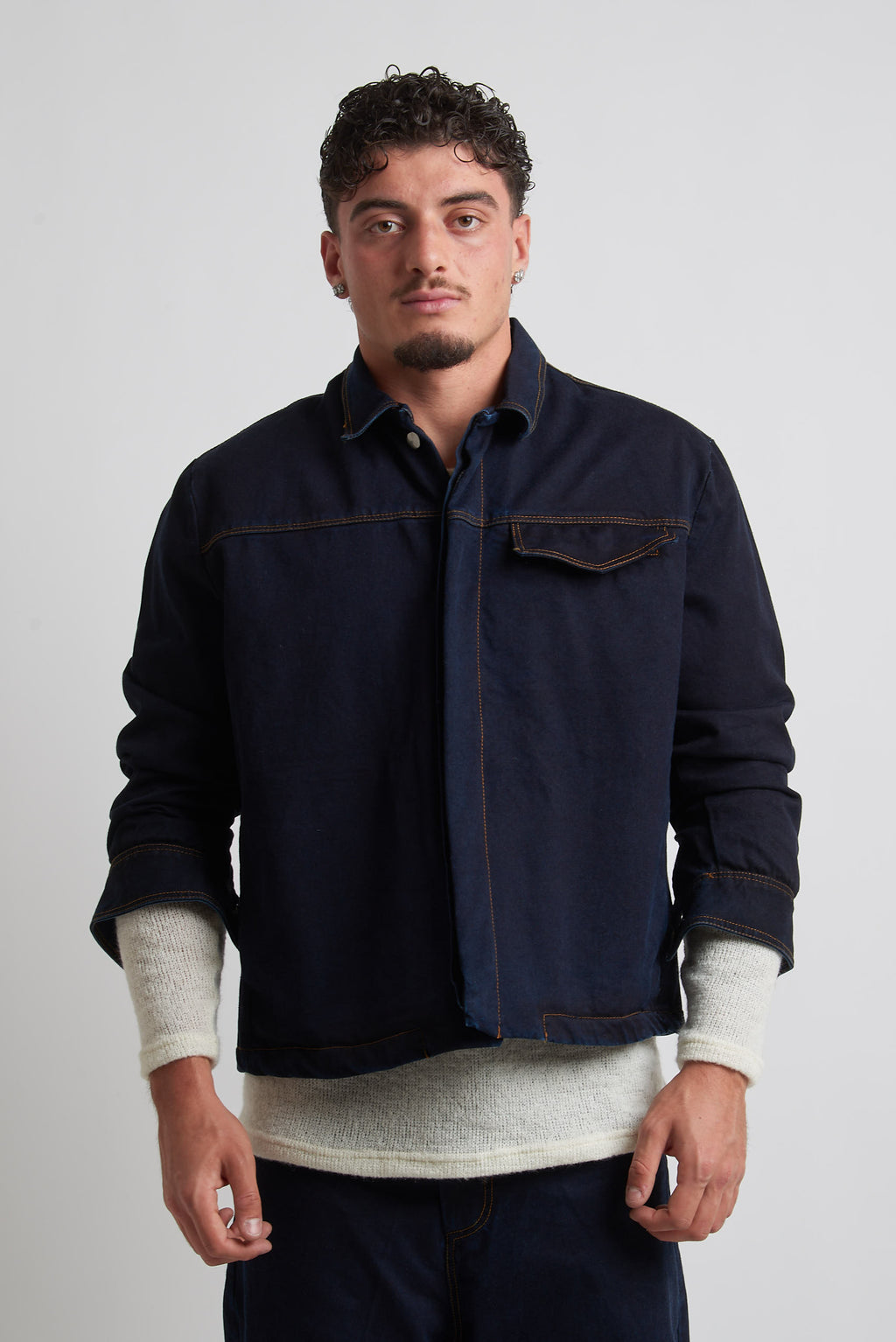 Giubbino crop manica 3/4 in bull blu