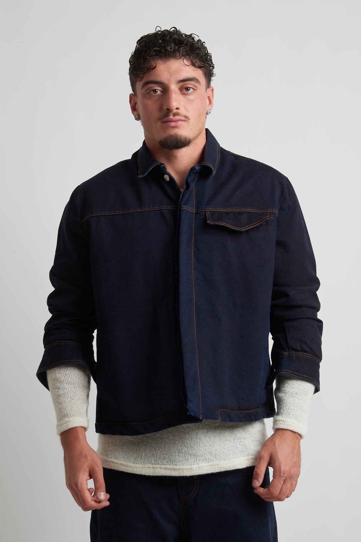 Giubbino crop manica 3/4 in bull blu