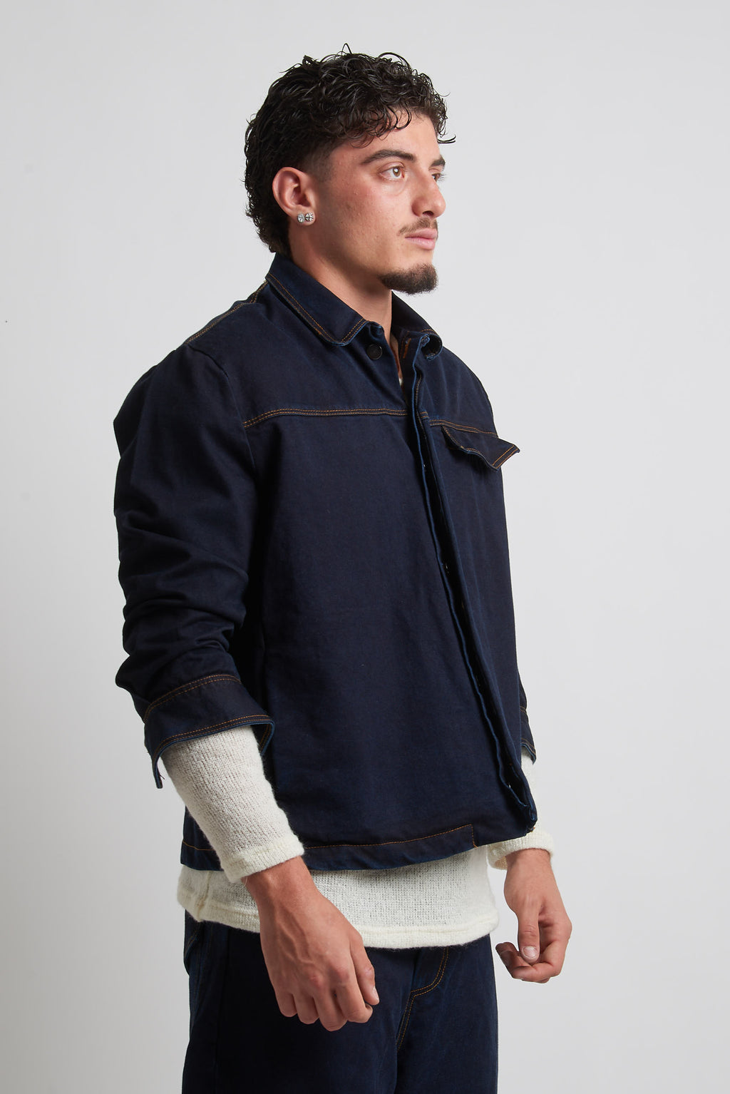 Giubbino crop manica 3/4 in bull blu