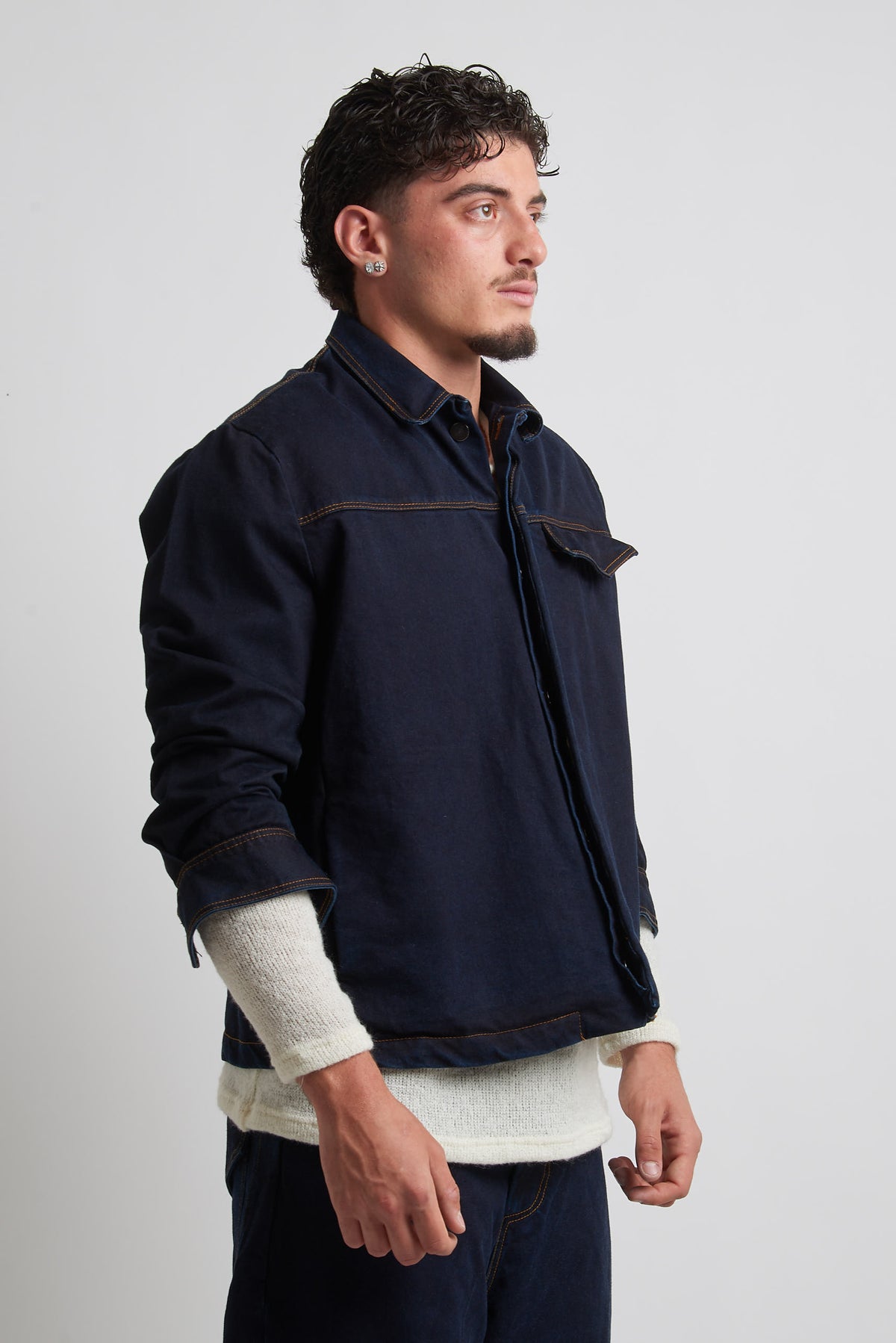 Giubbino crop manica 3/4 in bull blu