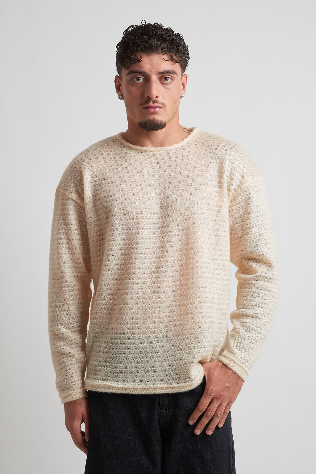 Maglia giro collo armaturata poliviscosa avorio