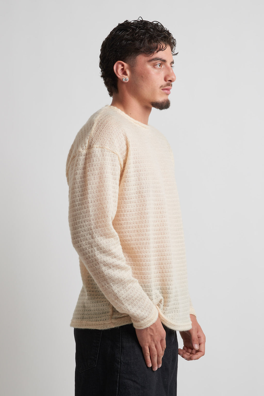 Maglia giro collo armaturata poliviscosa avorio